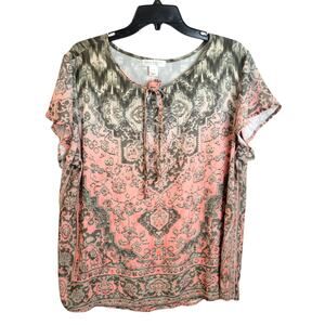 Christopher & Banks Pink Green Studded BOHO Short Sleeve Top Women's Size P/XL